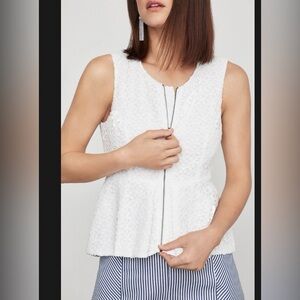 NWOT BCBGMaxAzria Women’s Floral Crochet Front Zip Peplum Top